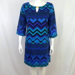 Shelby & Palmer Womens 6 Blue Purple Chevron 3/4 Kimono Sleeve Knee Length Dress